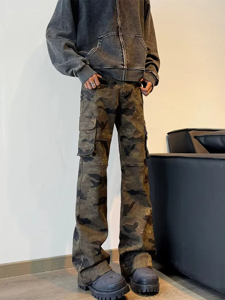 Streetwear Camouflage Slim Flare Jeans