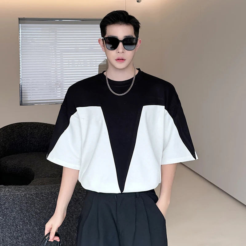 B&W Contrast Color Patchwork T-Shirt