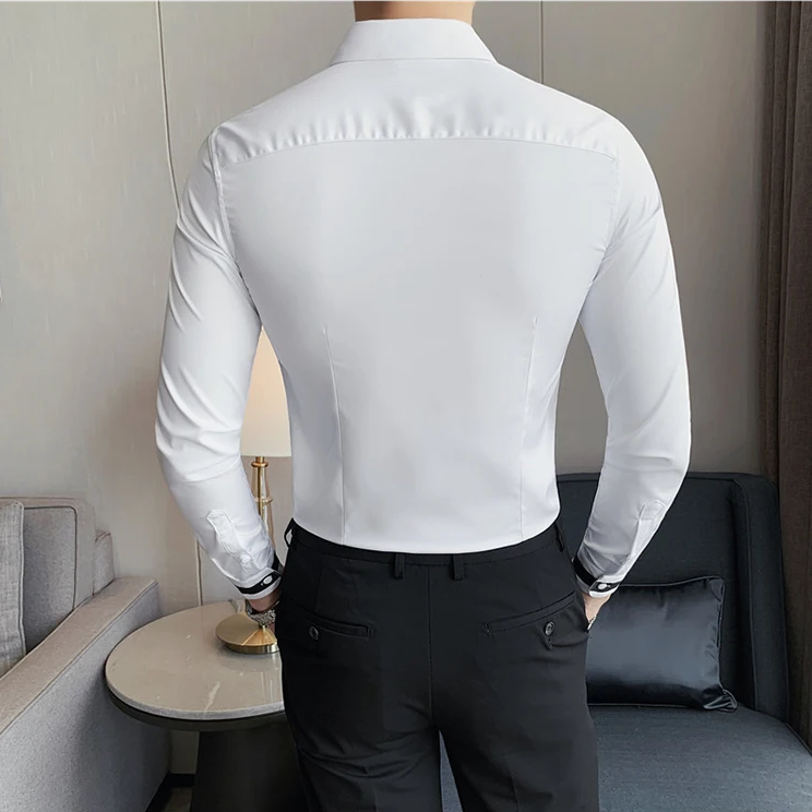 Ribbon Decor Slim-Fit Long Sleeve Shirt