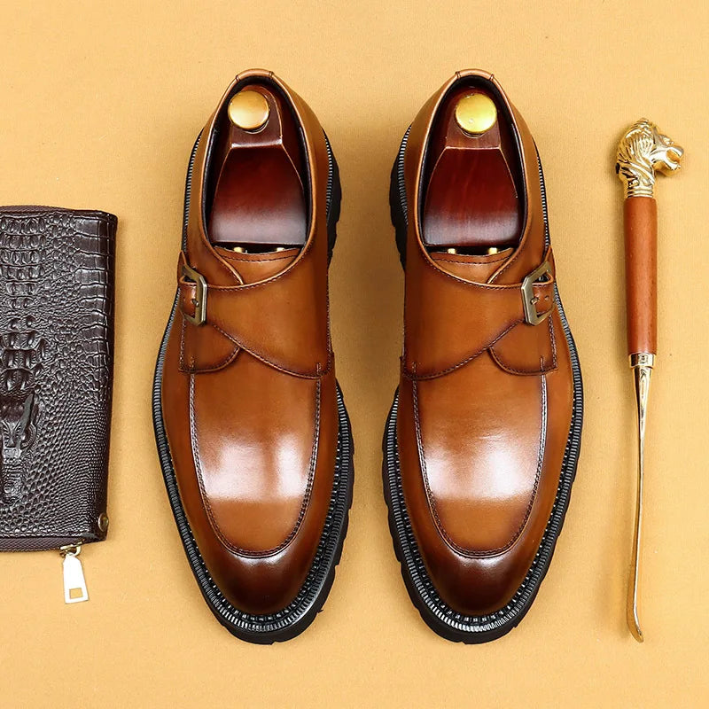 Strap Basic Buckle Wingtip Monk Shoes