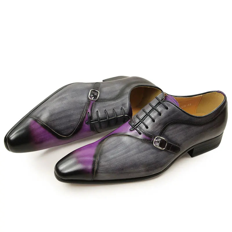 Patchwork Color Genuine Leather Oxfords Shoes