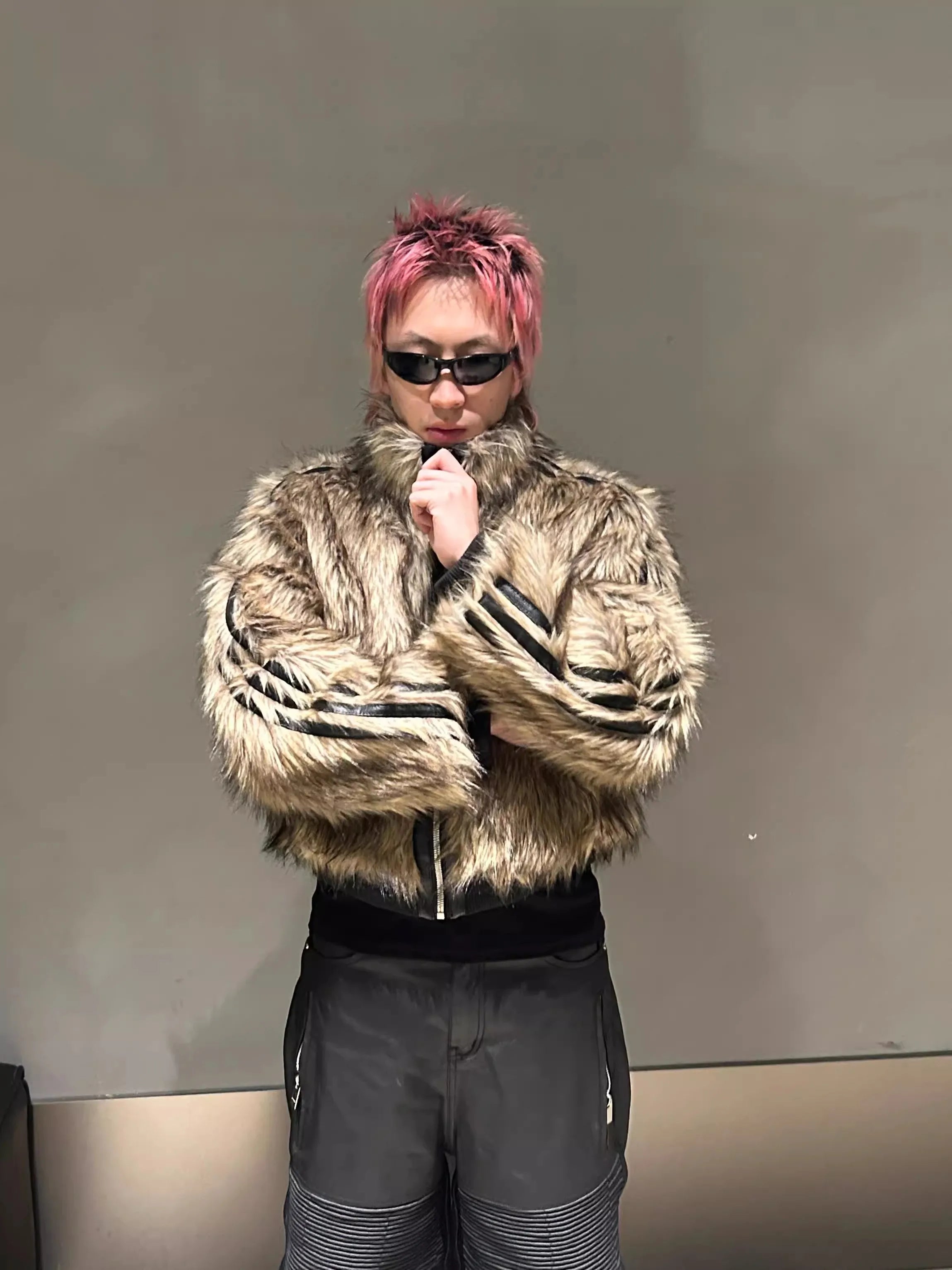 Star Patchwork Reversible Faux Fur Jacket