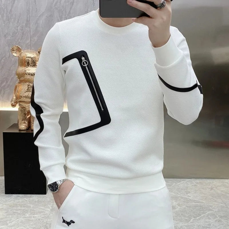 White Color Zipper Decoration Sweater