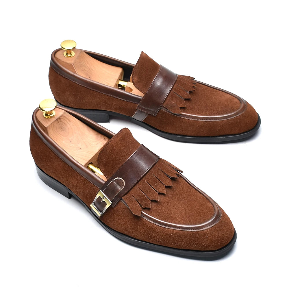 Tassel with Buckle Suede Leather Loafers