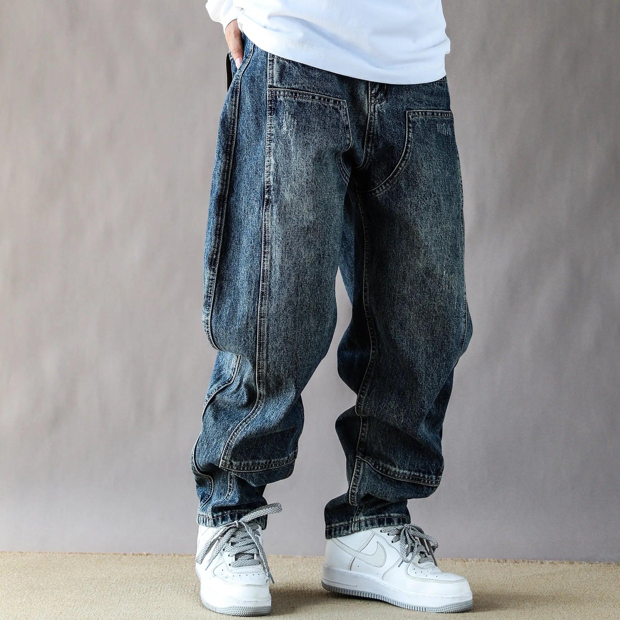 Blue Trendy Tapered Straight Jeans