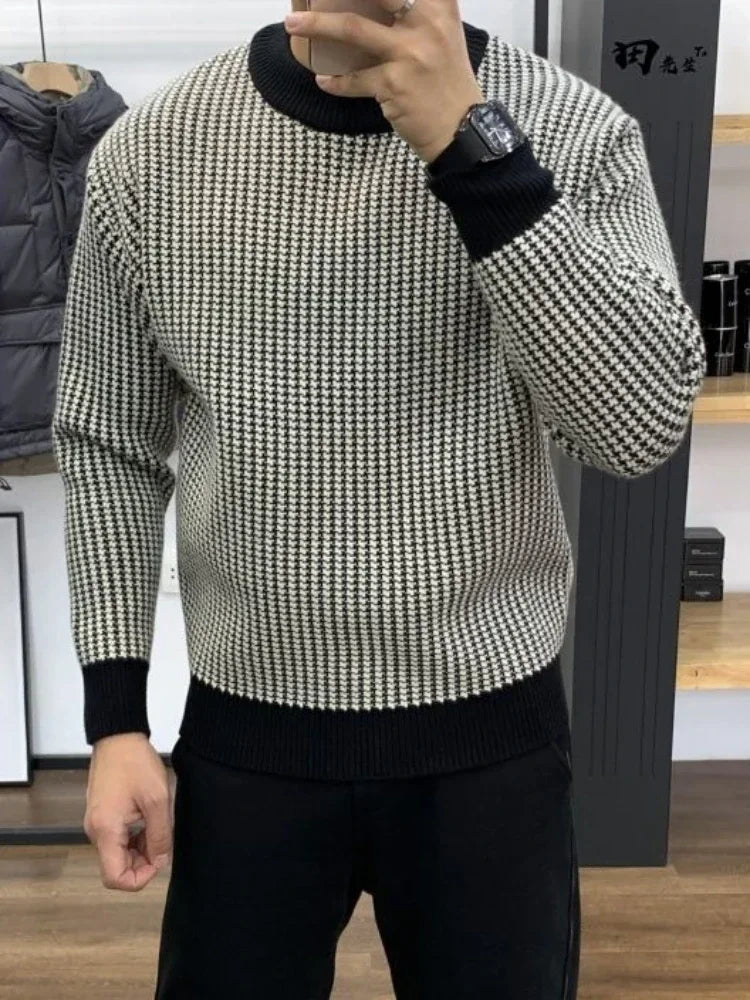 Small Plaid Round Collar Knitted Sweater