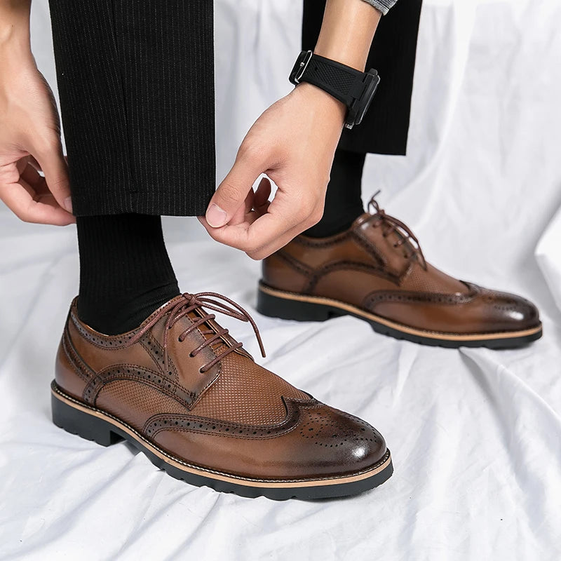 Genuine Leather Wingtip Oxford Shoes