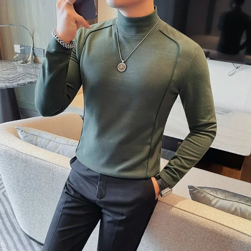 Solid Color Long Sleeve Slim Fit T-Shirt