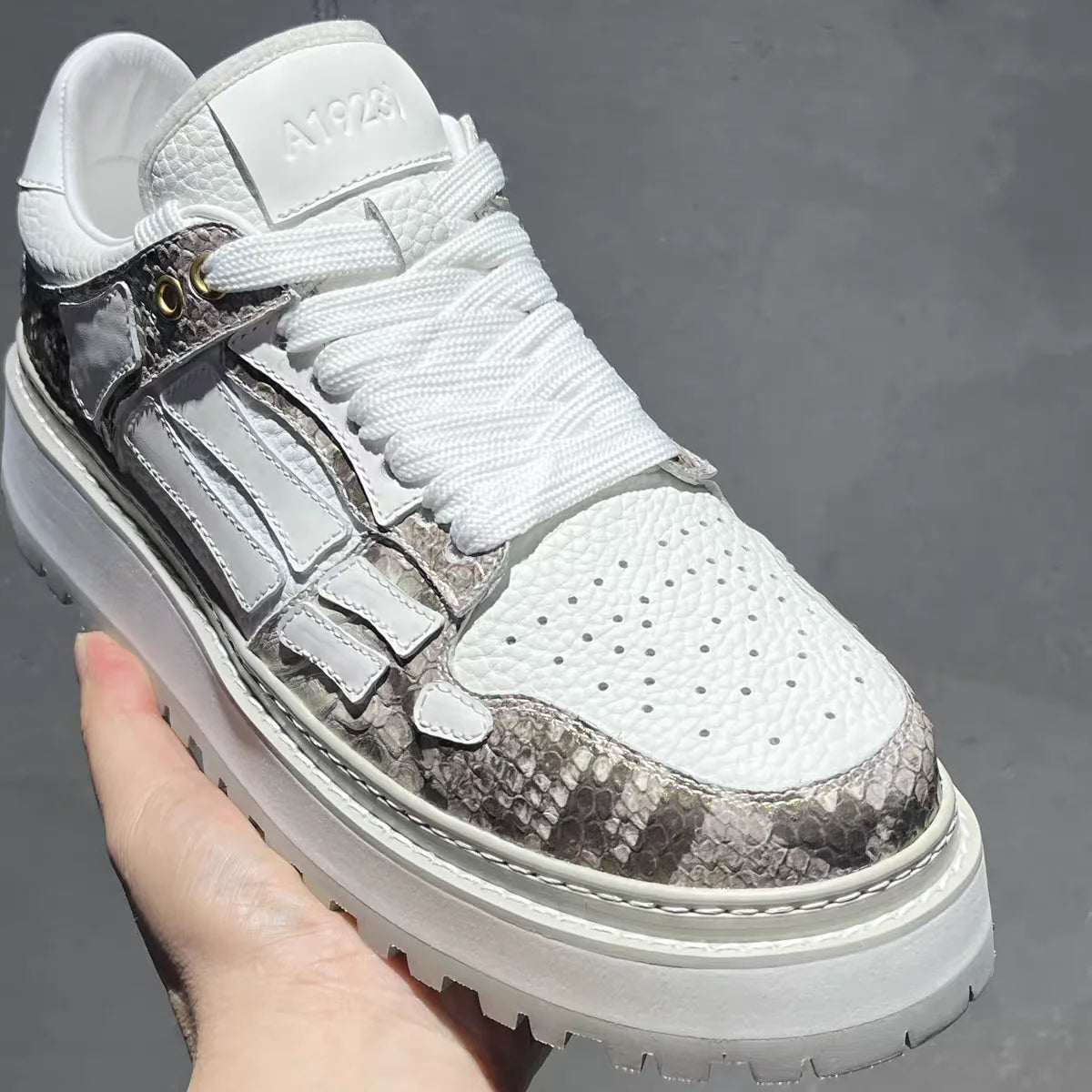 White Patchwork Genuine Leather Casual Sneakers