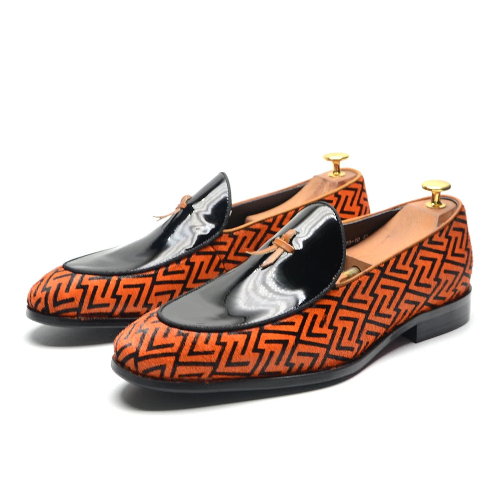 Unique Pattern Brown Black Loafers