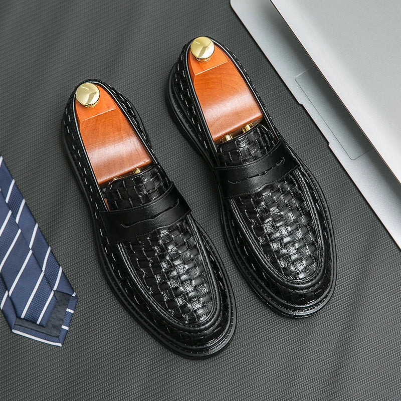 Checkered Woven Pattern Men's Loafers