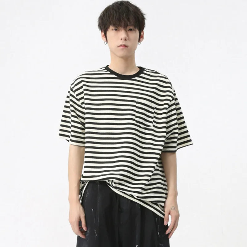 Stripes Pocket Design Loose T-Shirt