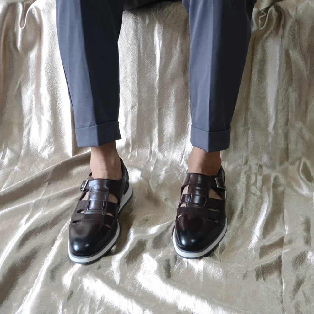 Hollow Genuine Leather Buckle Shoes