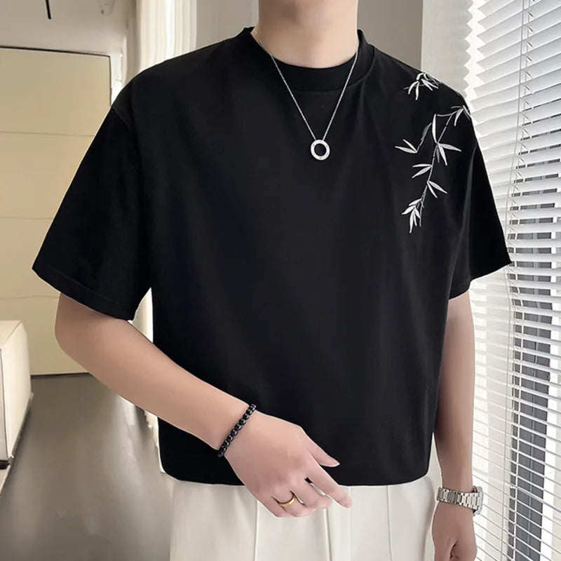 Shoulder Leaves Printed Short Sleeve T-Shirt