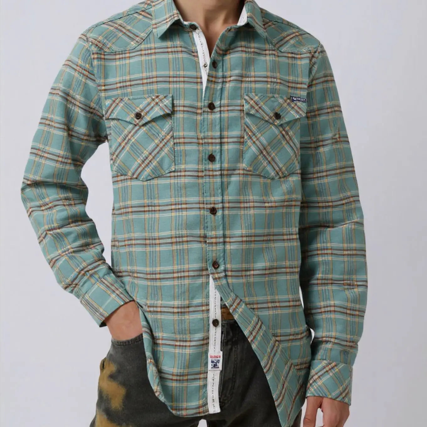 Double Pockets Plaid Men's Shirt