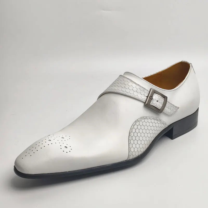 White Dots Hole Leather Monk Shoes