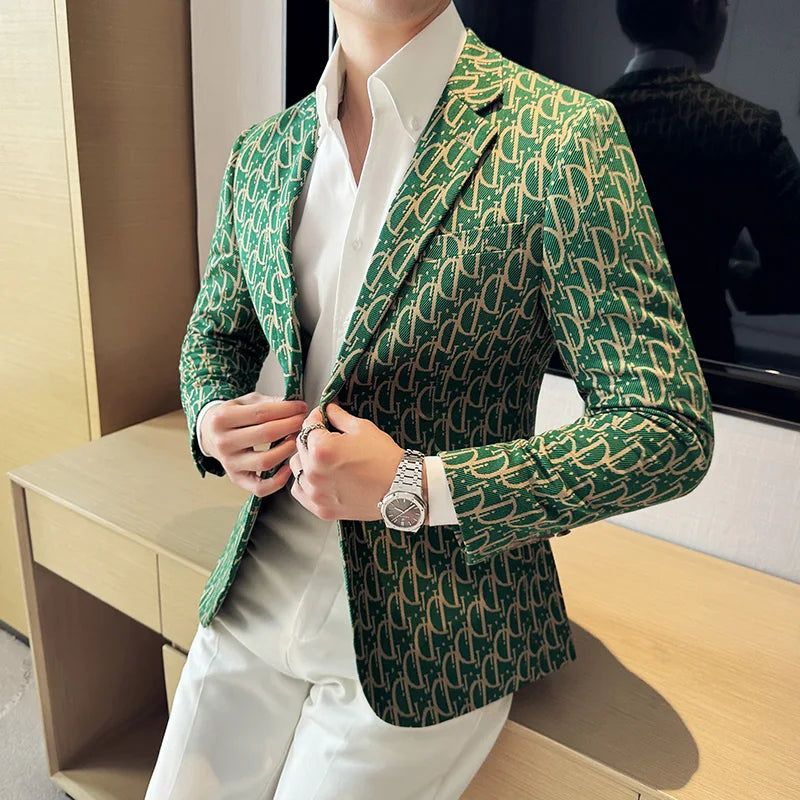 Letter Printed Single Breasted Blazer