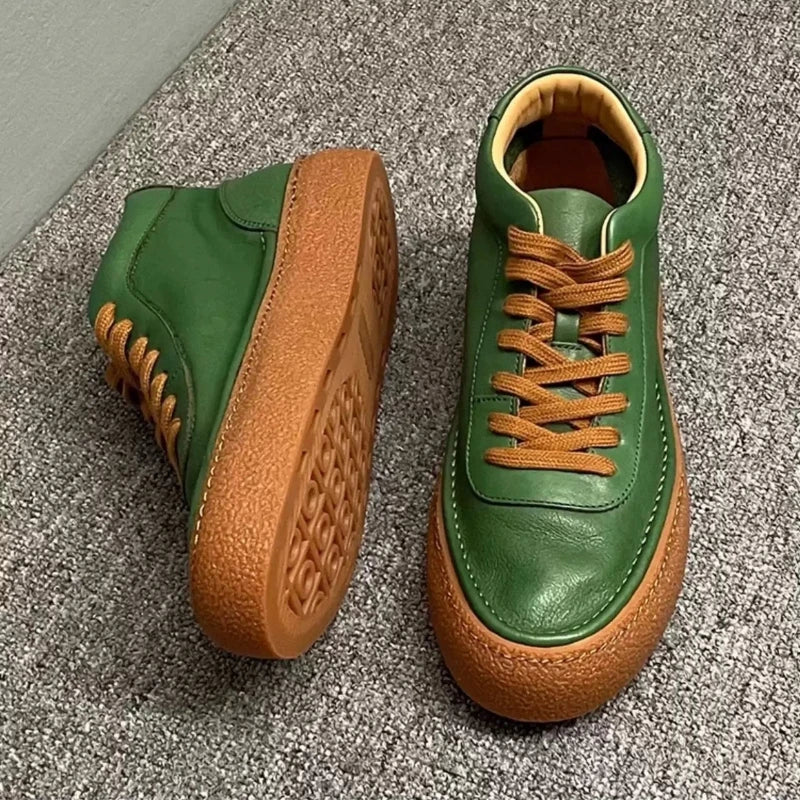 Retro Solid Leather High-Top Sneakers