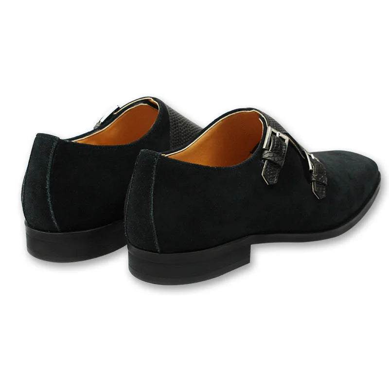 Black Suede Leather Monk Shoes