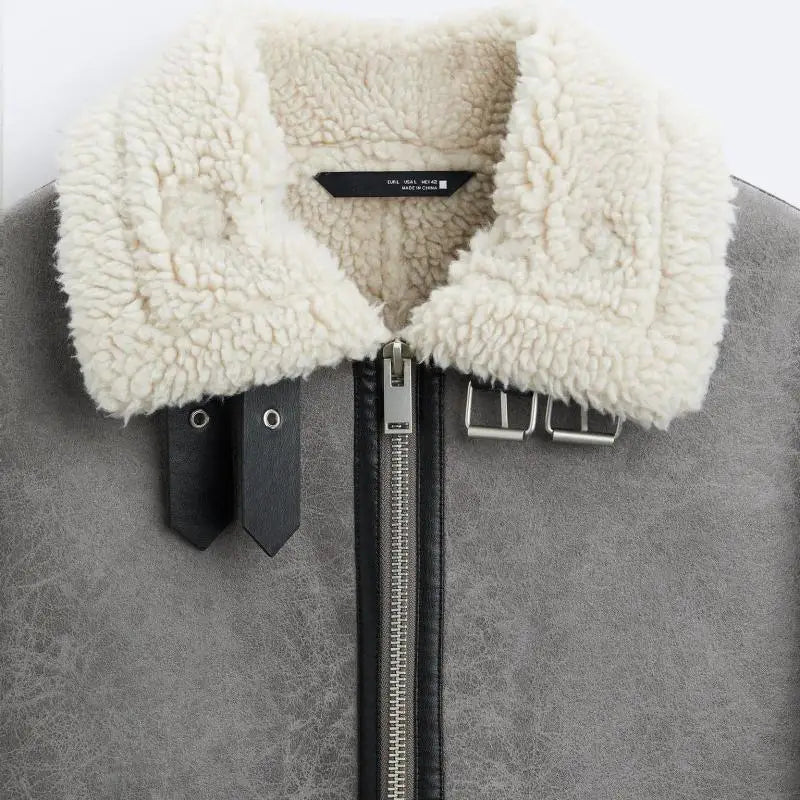 Lapel Suede Rolled Lambskin Fur Jacket