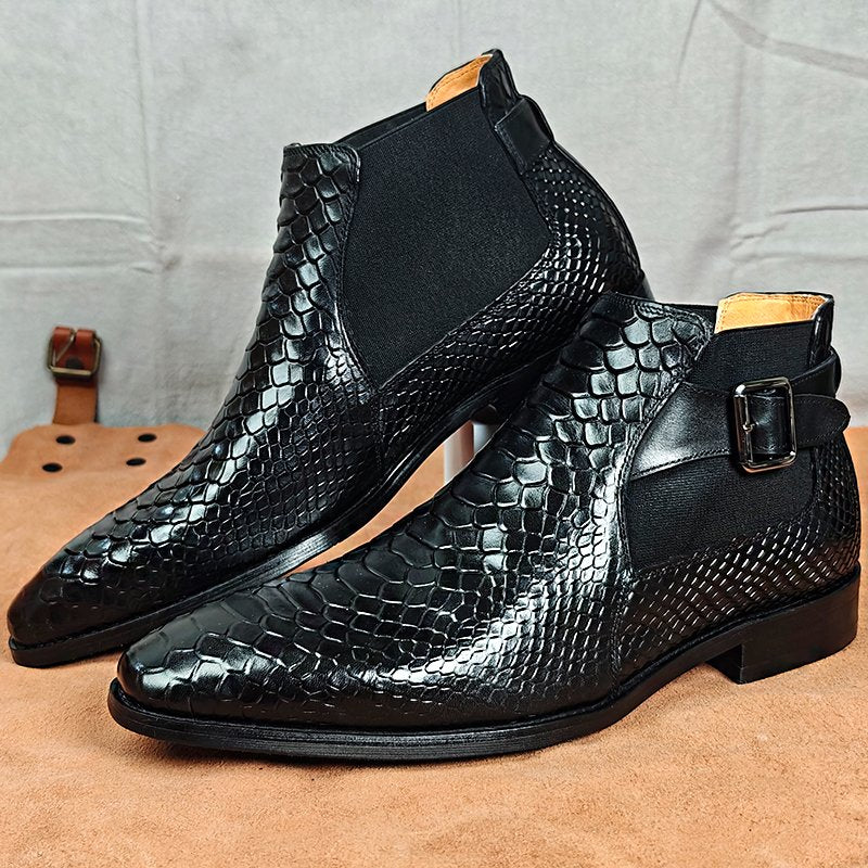 Classic Snakeprint Slip-On Leather Boots