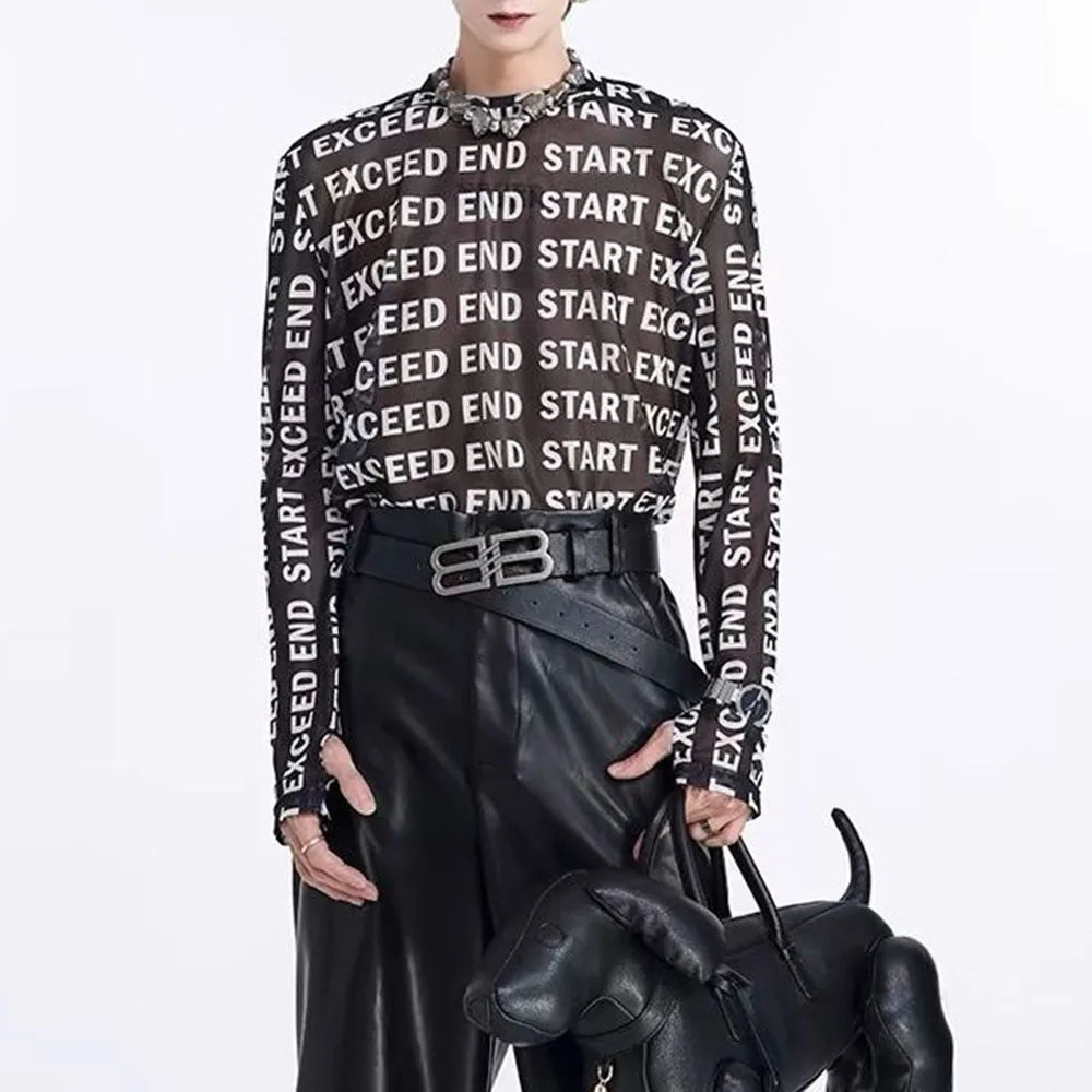 Fashion Letter Print Mesh T-Shirt