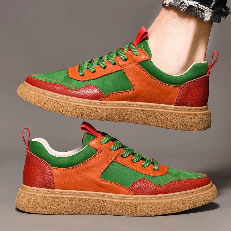 Color Block Leather Low-Top Sneakers