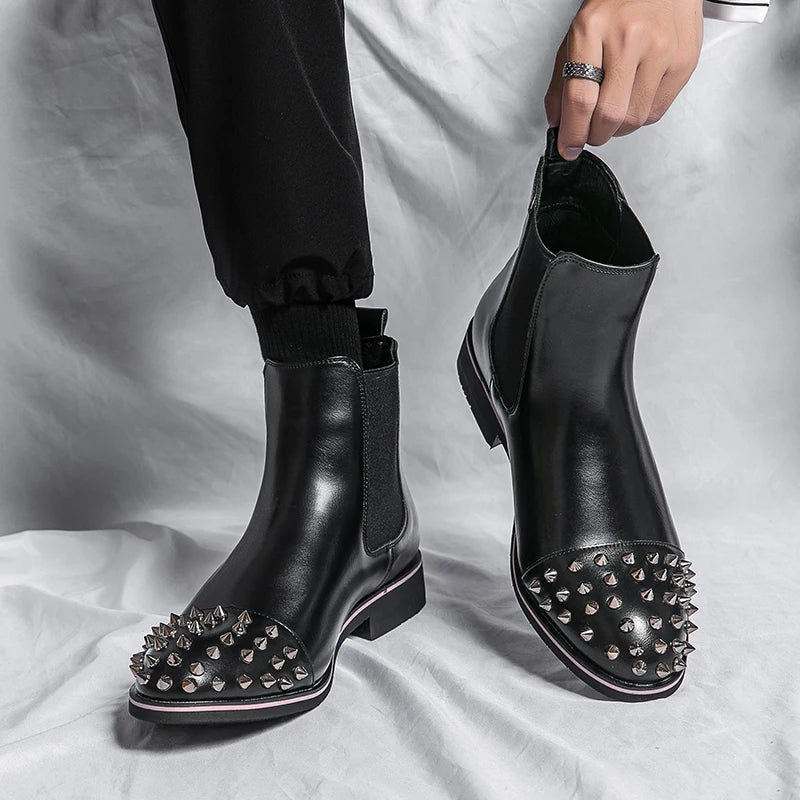 Rivets Decoration Leather Chelsea Boots