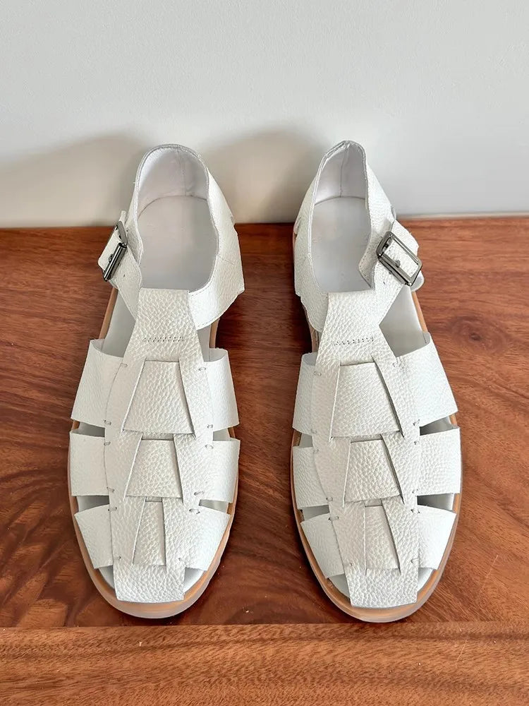 Buckle Solid Close-Toe Weave Sandals