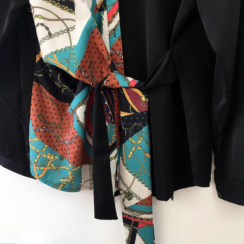Irregular Ribbon Patchwork Geometric Printed Shirt