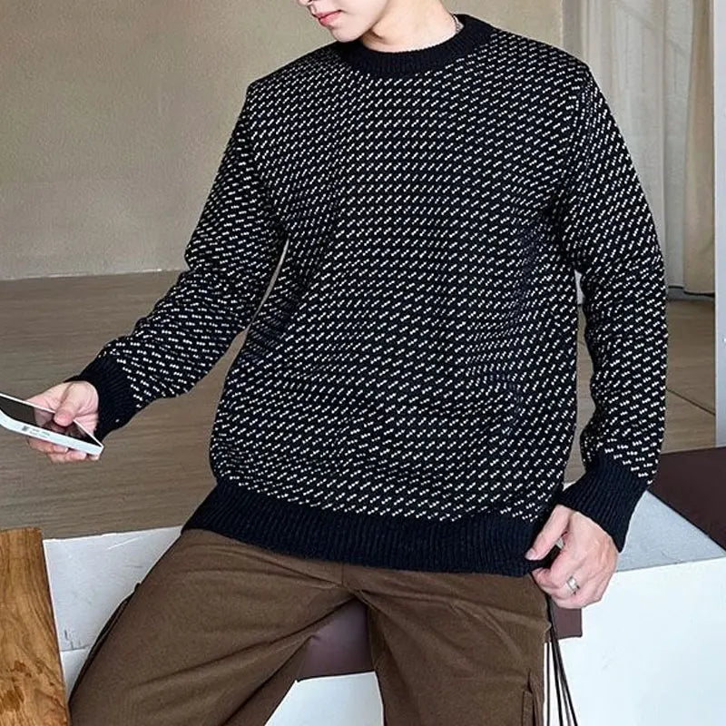 Vintage Weave Pattern O-Neck Sweater