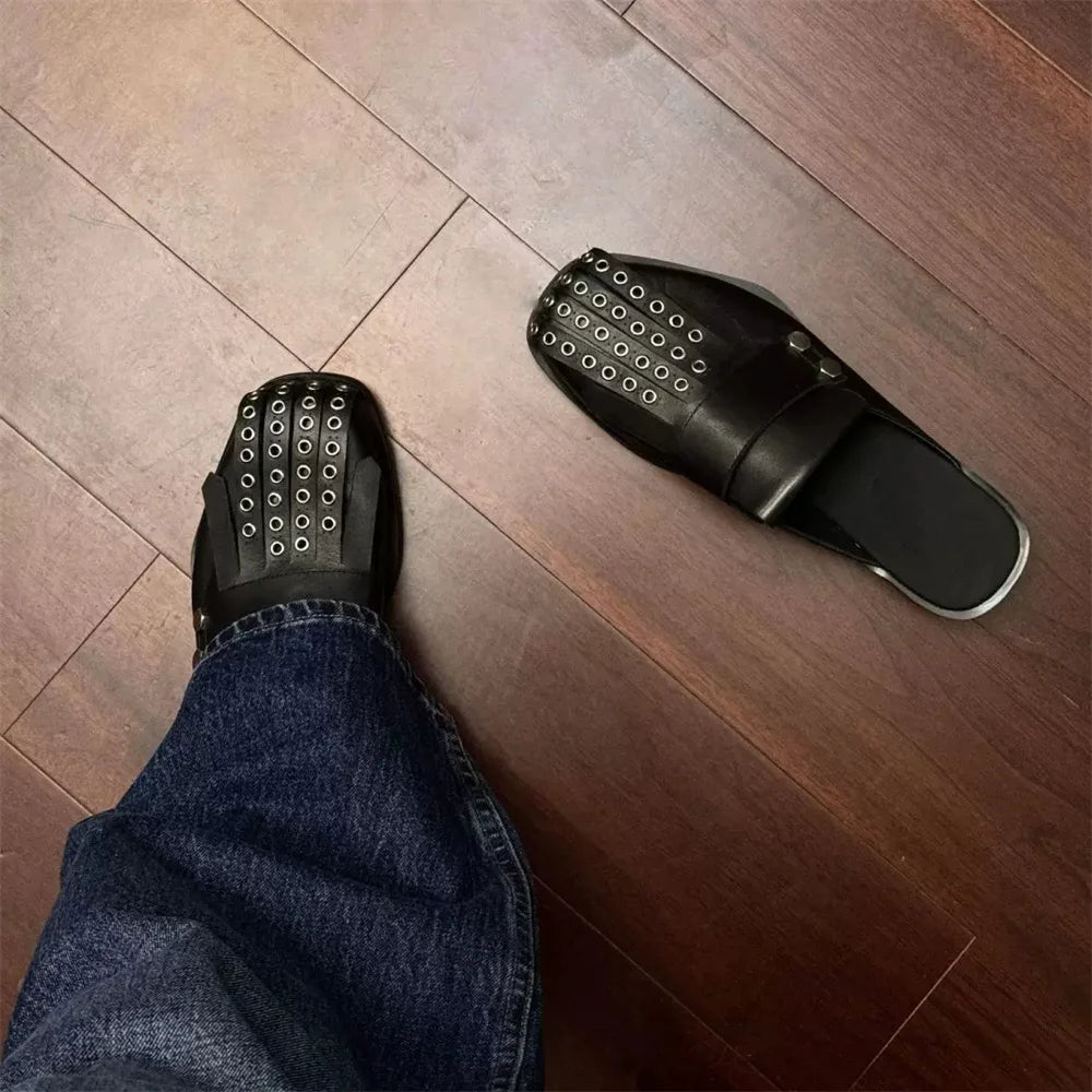 Hollow Buttons Rivets Men's Mules Shoes