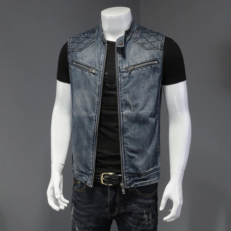 Retro Ripped Hollow Denim Zipper Vest