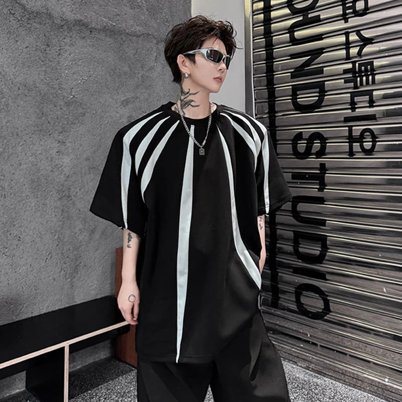 Contrast Stripe Patchwork Oversize T-Shirt