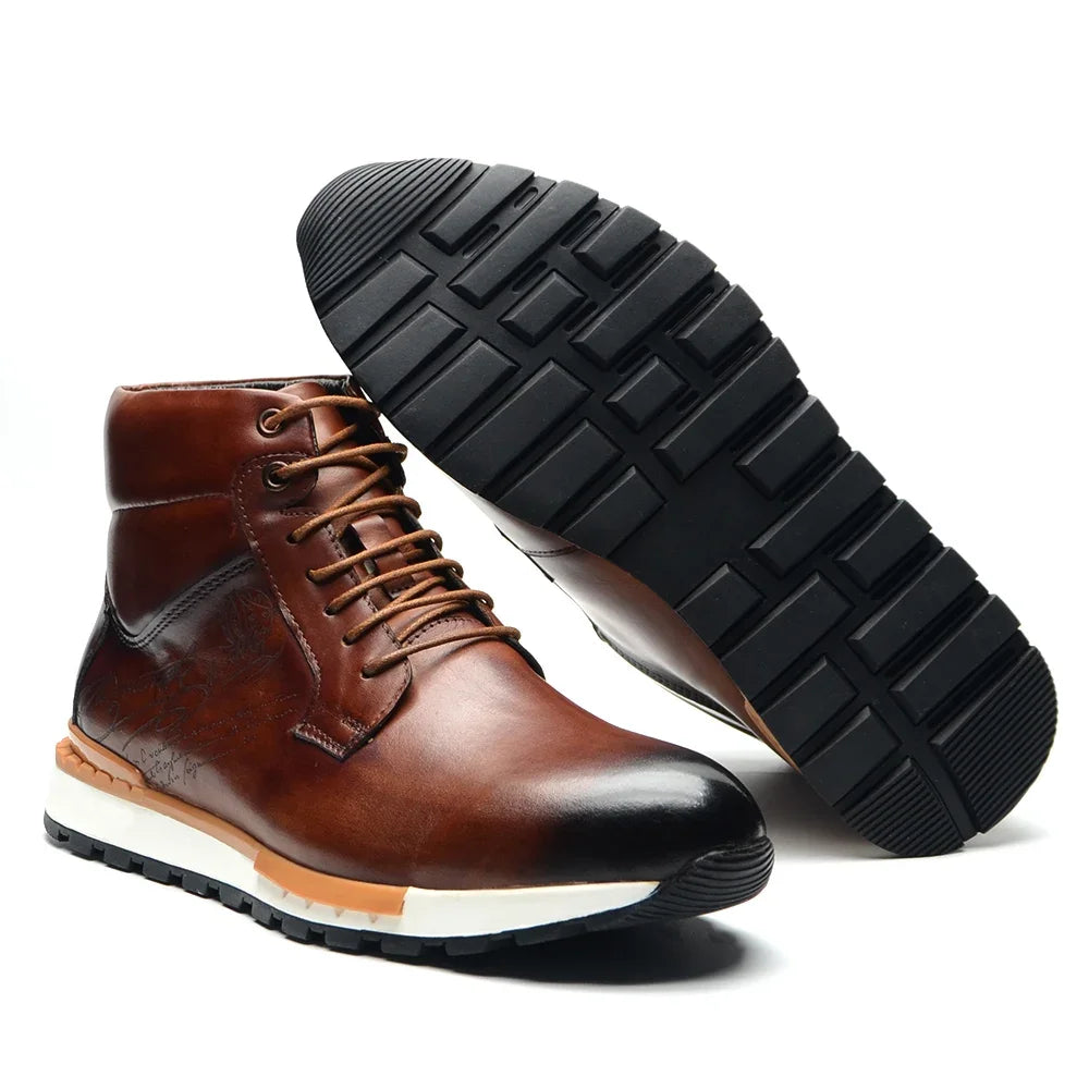 Genuine Leather Lace-Up High Top Flat Boots