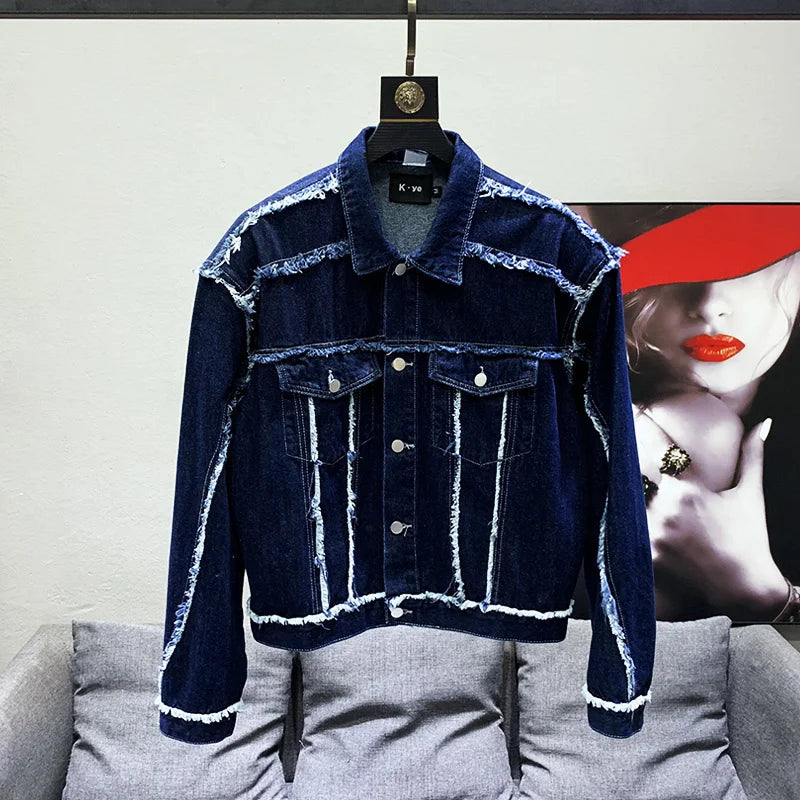 Ripped Fur Edge Long Sleeve Denim Jacket