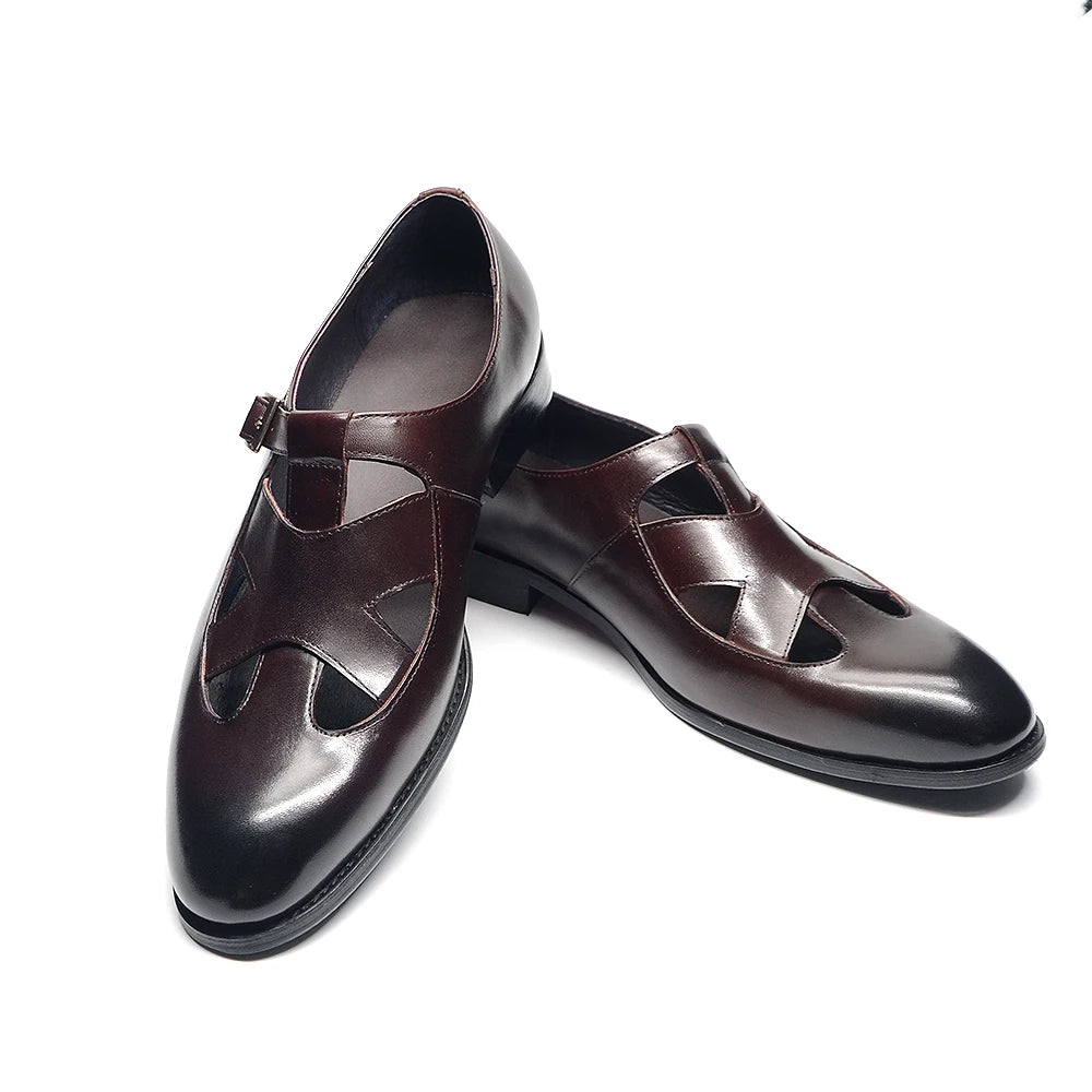 Buckle Strap Closed Toe Leather Shoes