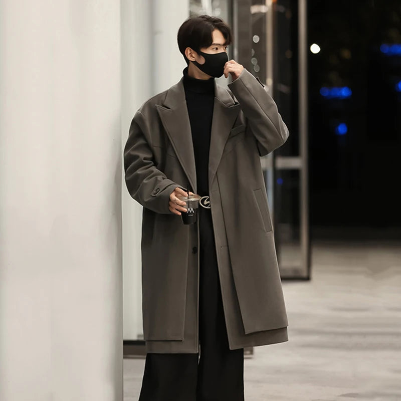 Woolen Solid Color Lapel Coat