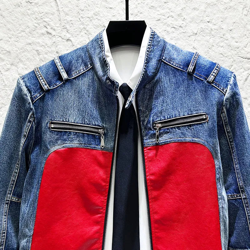 Patchwork Spliced Denim Motor Jacket