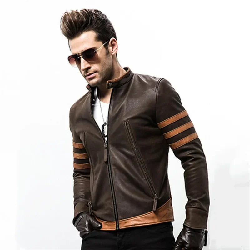 Brown Striped Shoulder Zipper Jacket