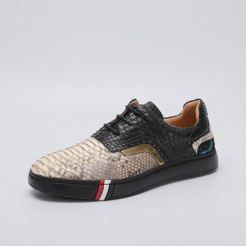 Genuine Exotic Leather Mixed Lace-up Sneakers