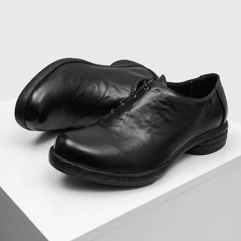 Sided Lace-Up Leather Derby Shoes