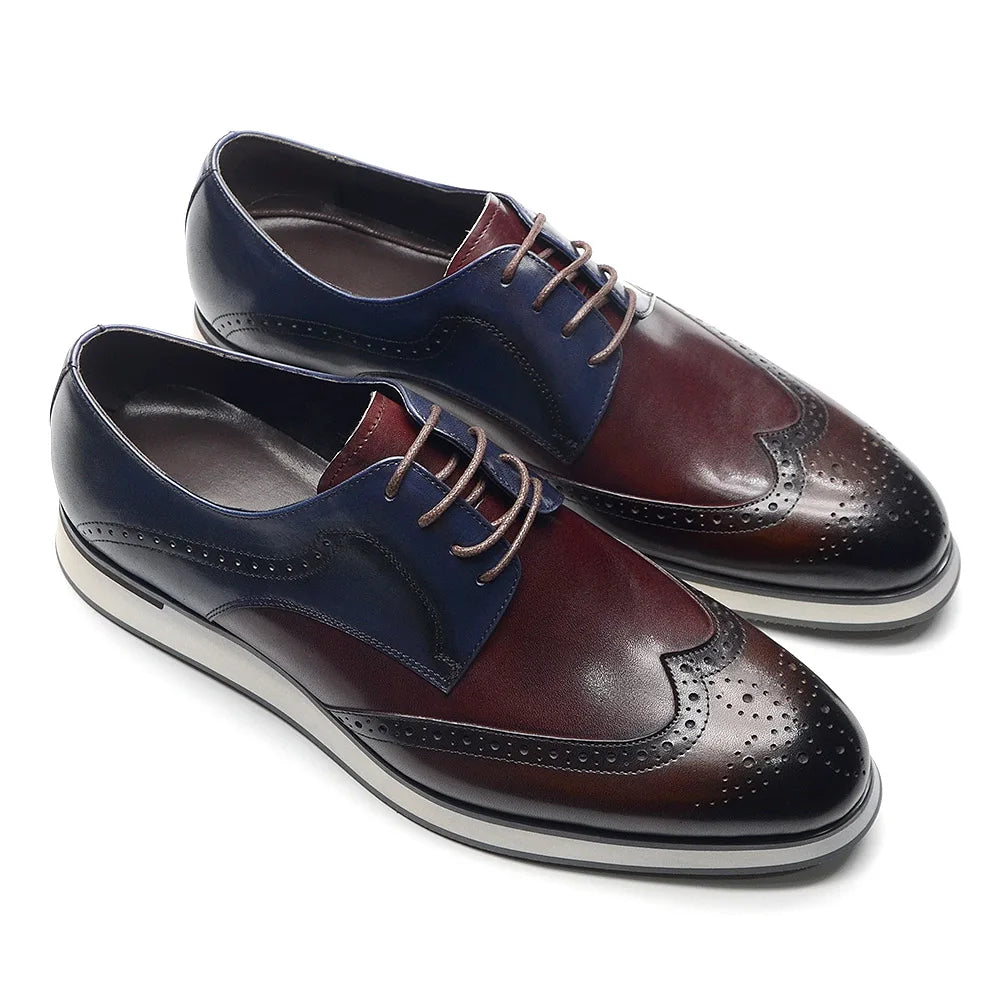 Genuine Leather Mixed Colors Wingtip Shoes