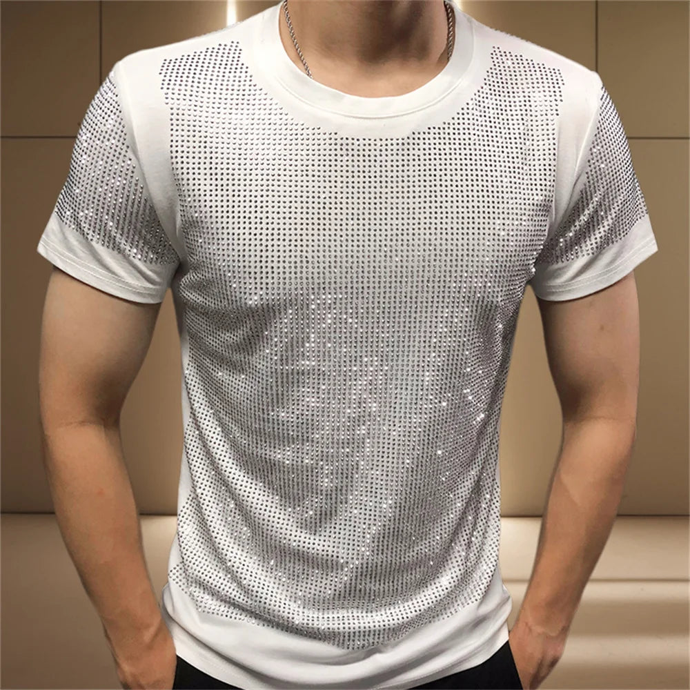 Casual Rhinestone Decor O-Neck T-Shirt