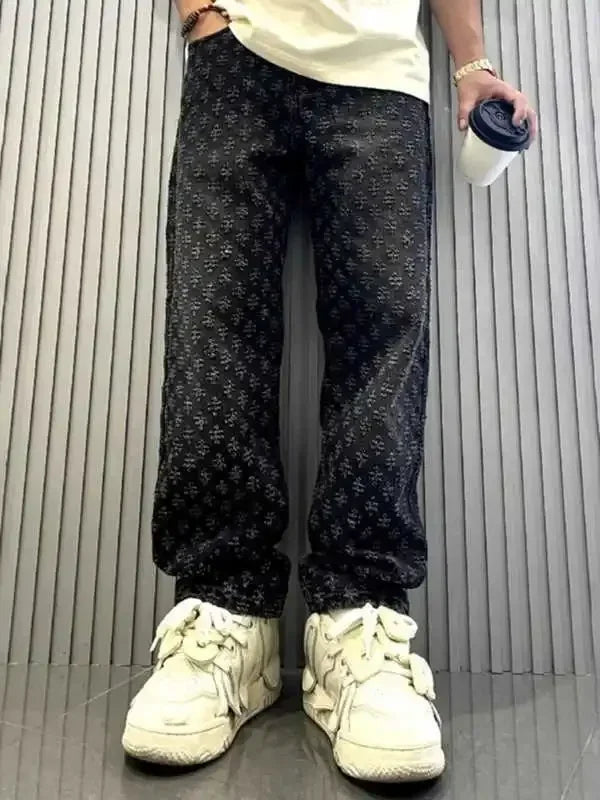 Retro Jacquard Design Streetwear Jeans