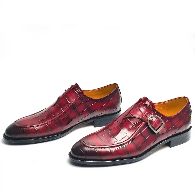 Red Crocodile Pattern Buckle Men's Shoes