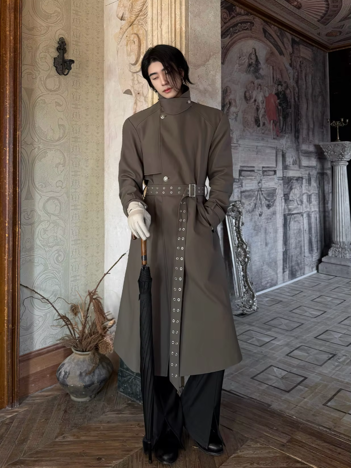 Long Flowy Slit Belt British Coat