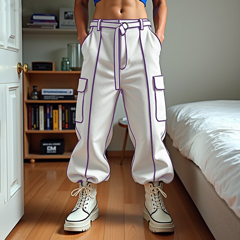 Line Solid with Belt Harem Pants