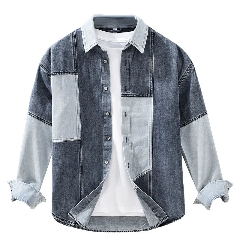 Patchwork Retro Long Sleeve Denim Shirt