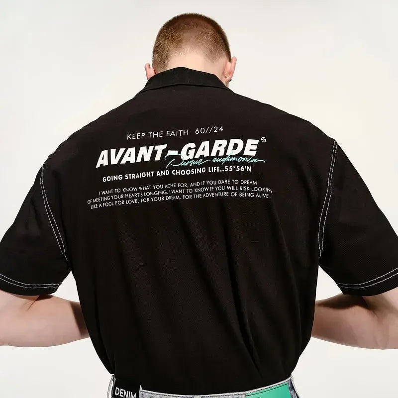 Black Embroidery Printed Polo Shirt